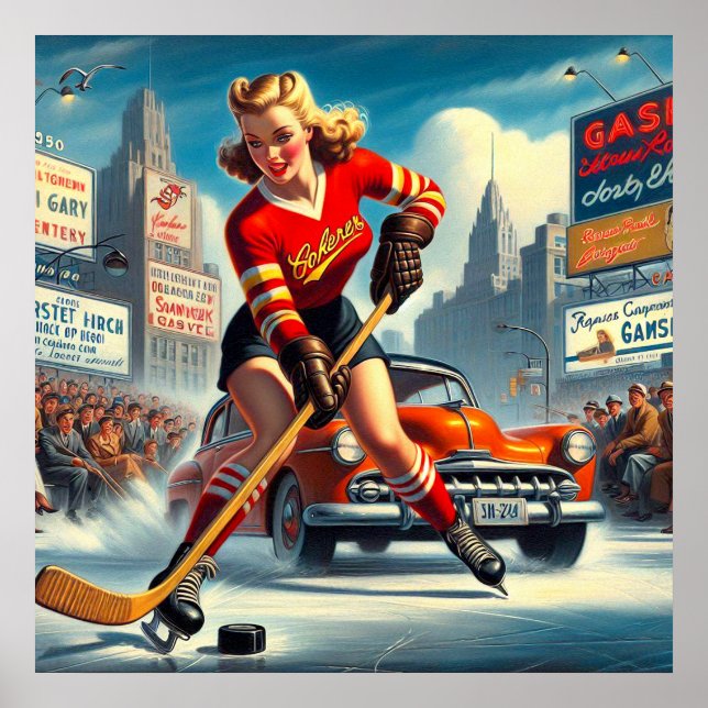 Vintag Hockey Girl Poster (Vorne)