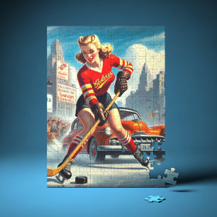 Vintag Hockey Girl Puzzle