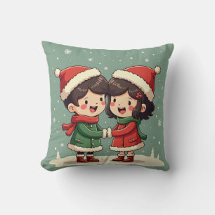Vintag Holiday Cartoon Couple Throw Kissen