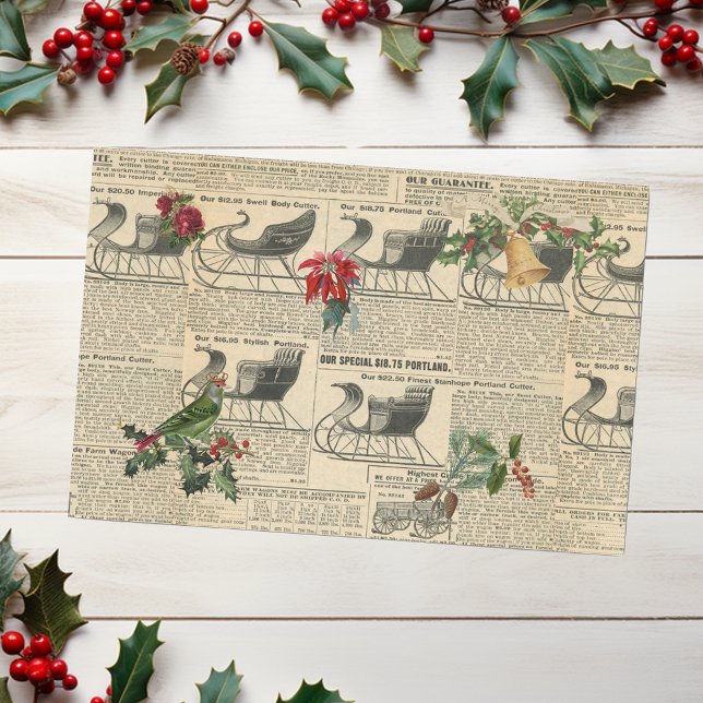 Vintag Holiday Decoupage Zeitschrift Sled Seidenpapier (Von Creator hochgeladen)