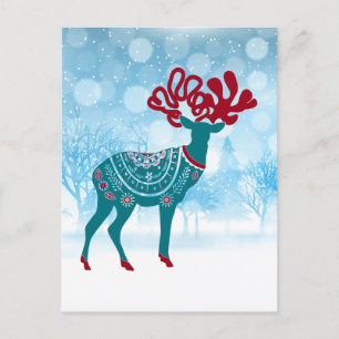 Vintag Holiday Red Blue Skandinavier Moose Postkarte