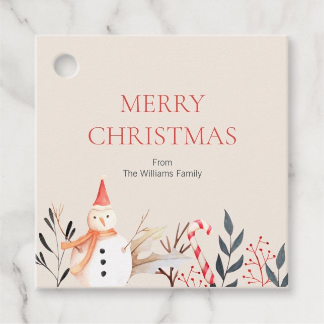 Vintag Holiday Snowman Weihnachten Geschenkanhänger (Vorderseite)