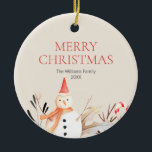 Vintag Holiday Snowman Weihnachten Keramik Ornament<br><div class="desc">Personalisieren Sie den benutzerdefinierten Text oben. Sie können auch die Hintergrundfarbe ändern. Weitere Koordinationsgegenstände finden Sie in unserer Kollektion "Vintager Holiday Snowman".</div>