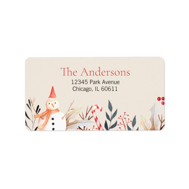 Vintag Holiday Snowman Weihnachtsadresse Adressaufkleber (Vorne)