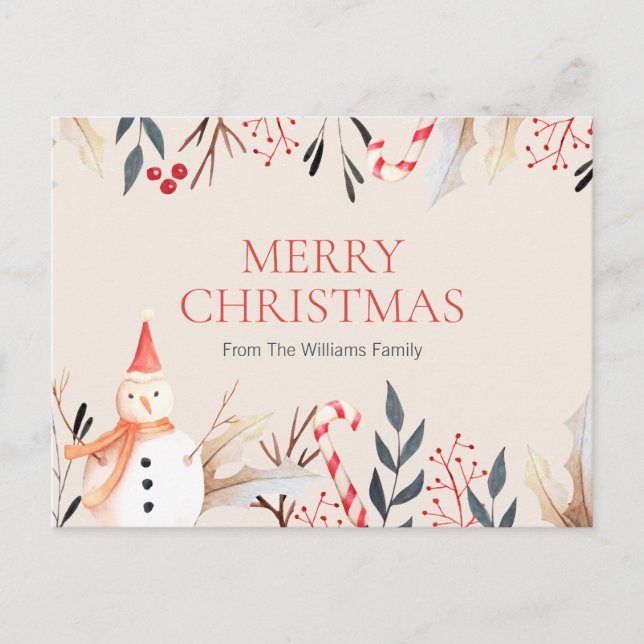 Vintag Holiday Snowman Weihnachtsfeiertag Postkarte (Vorderseite)