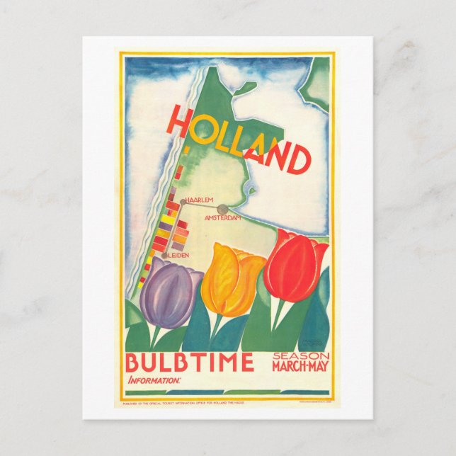 Vintag Holland/Niederlande Tulip Travel Poster Postkarte (Vorderseite)