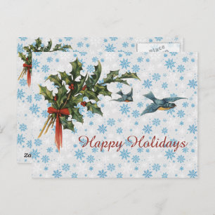 Vintag Holly and Birds Postcard Postkarte