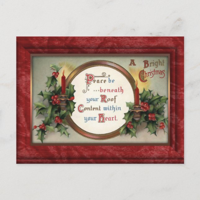 Vintag Holly and Candles Weihnachten Postkarte (Vorderseite)
