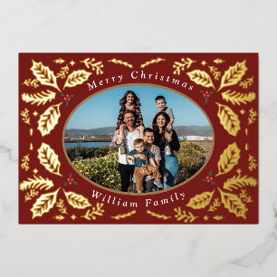 Vintag Holly Berries wünscht Weihnachtsgoldfohlen Folien Feiertagskarte