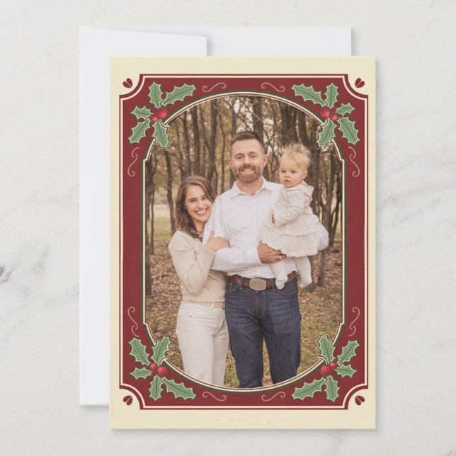 Vintag Holly Border Weihnachtskarte Feiertagskarte (Vorderseite)