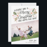 Vintag Holly Bright Typografy Foto Feiertagskarte<br><div class="desc">Diese festliche und schicke Urlaubskarte mit original handgezeichnet Winterfolien mit hübscher Typografie in lebhaften Farben und gekacheltem Foto. Die Rückseite ist mit einem passenden Muster versehen.</div>