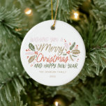 Vintag Holly Bright Typografy Foto Keramik Ornament<br><div class="desc">Dieses festliche und schicke Urlaubsdesign besticht durch das handlich gezeichnet Winterfolien mit hübscher Typografie in lebhaften Farben. Foto auf der Rückseite.</div>