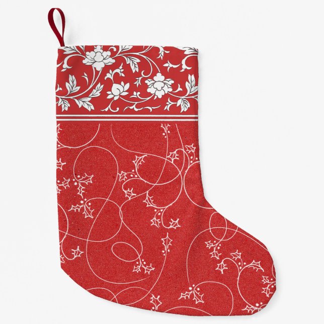 Vintag Holly Chinoiserie Red White Holiday Kleiner Weihnachtsstrumpf (Vorderseite)