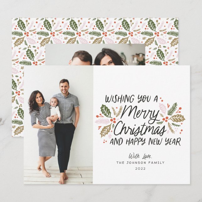 Vintag Holly Foto Weihnachten (Vorne/Hinten)