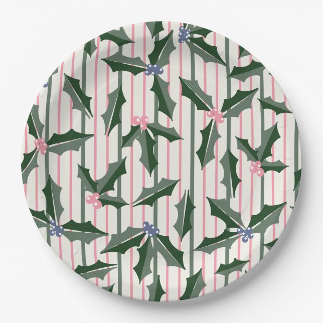 Vintag Holly Holiday Pappteller (Vorderseite)