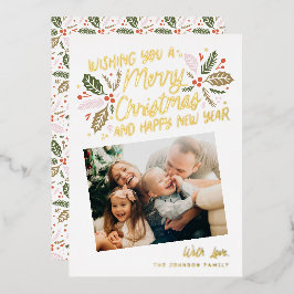 Vintag Holly Tilly Snapshot Foto Weihnachtsgold Folien Feiertagskarte
