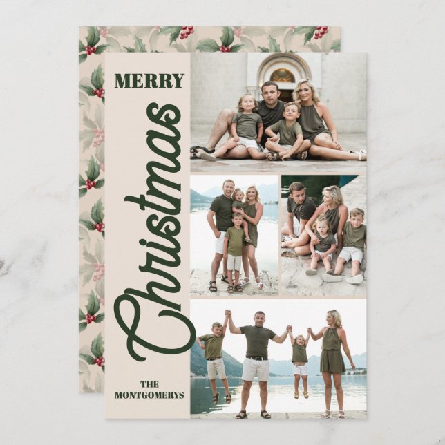 Vintag Holly und Berries Frohe Weihnachten Foto (Vorne/Hinten)