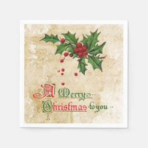 Vintag Holly und fröhliches Weihnachtsbuch Napkin Serviette