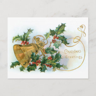 Vintag Holly und Gold Bell Postkarte