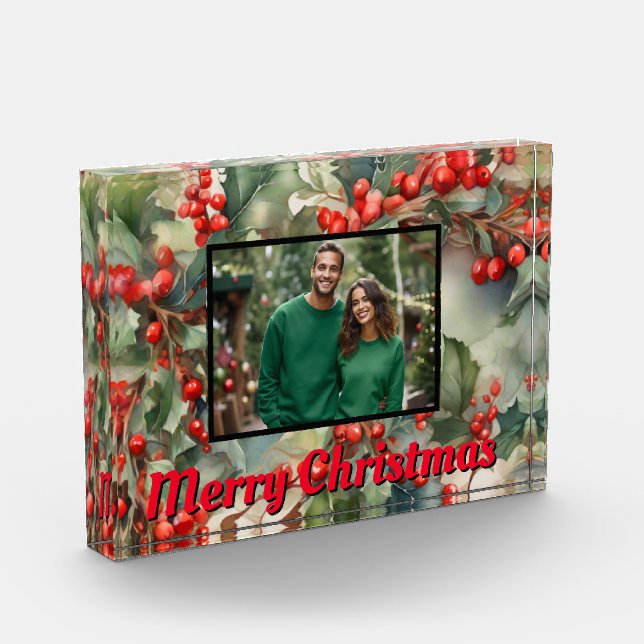 Vintag Holly Verlasse Holly-Beeren Fotoblock (Links)