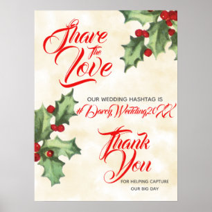 Vintag Holly Wedding Hashtag Sign Poster