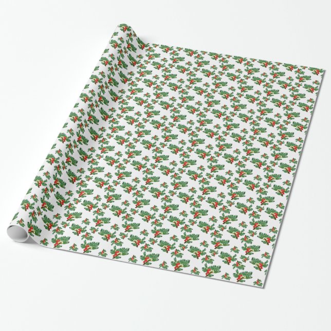 Vintag Holly Wrapping Paper Geschenkpapier (Ungerollt)