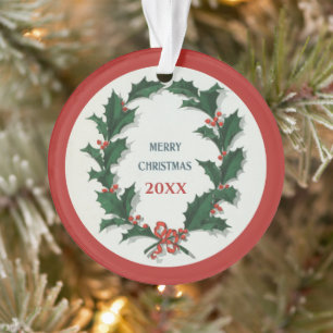 Vintag Holly Wreath MerChristmas Acrylic Ornament