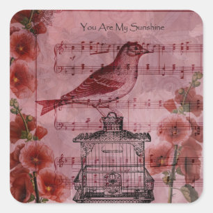 Vintag Hollyhock Song Bird Quadratischer Aufkleber