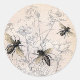 Vintag Honey Bee Art Print Runder Aufkleber