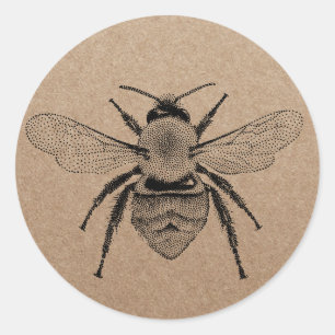 Vintag Honey Bee Illustration Rustic Kraft Runder Aufkleber