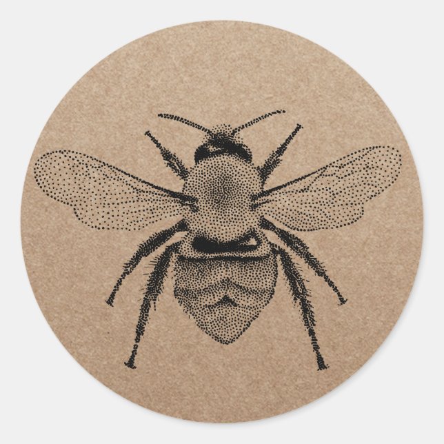 Vintag Honey Bee Illustration Rustic Kraft Runder Aufkleber (Vorderseite)