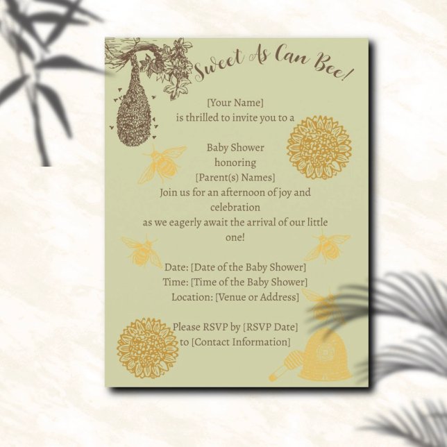 Vintag Honey Bumblebee Sage Baby Dusche Einladungspostkarte (Von Creator hochgeladen)