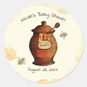 Vintag Honey Pot Honey Bee Baby Shower Einladung Runder Aufkleber