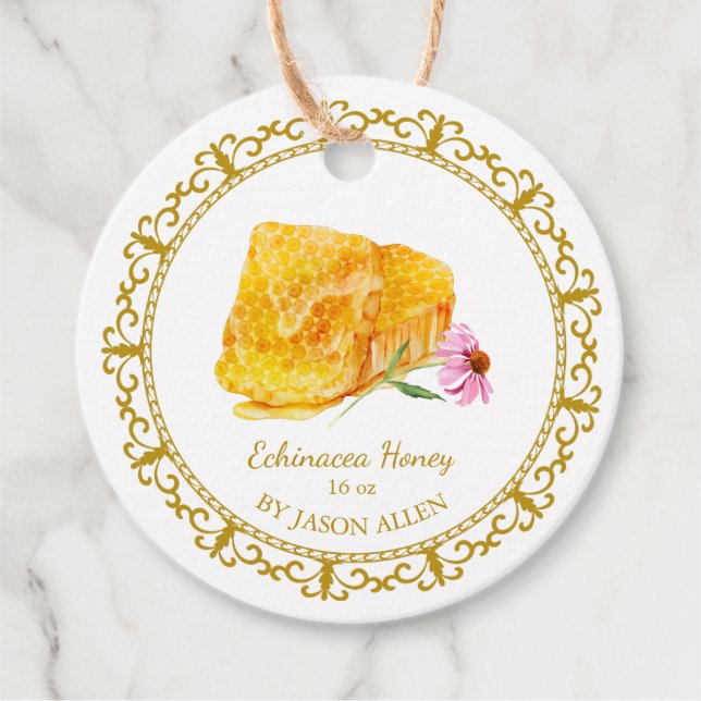 Vintag Honeycomb Echinacea Infused Honey Hang Tag Geschenkanhänger (Vorderseite)