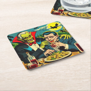 Vintag Horror Vampire Comicen Rechteckiger Pappuntersetzer