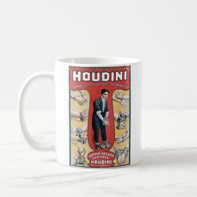 Vintag Houdini Handcuff King Advertising Poster Kaffeetasse (Links)