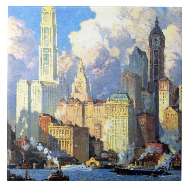 Vintag Hudson River Waterfront Fliese (Vorderseite)