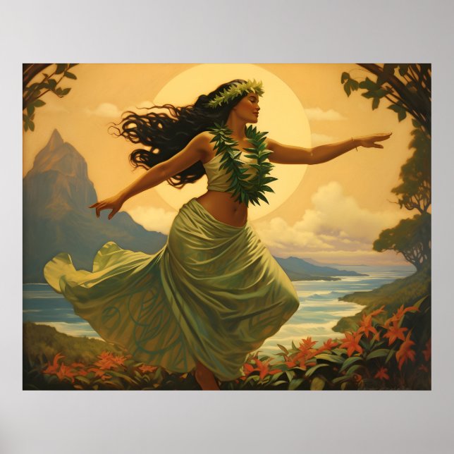 Vintag Hula Dance Hawaiian Woman Travel Poster (Vorne)