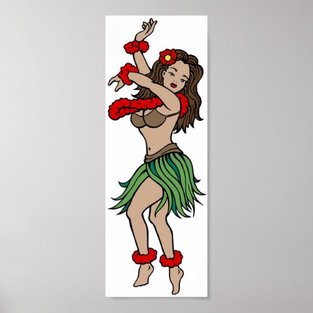 Vintag Hula Hawaiian Girl Tattoo Art Poster (Vorne)
