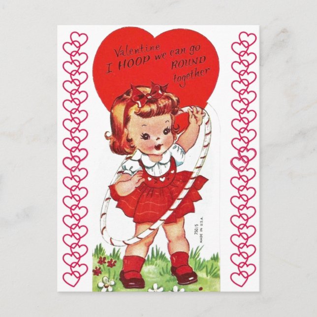 Vintag Hula Hoop Girl Valentine Postkarte (Vorderseite)