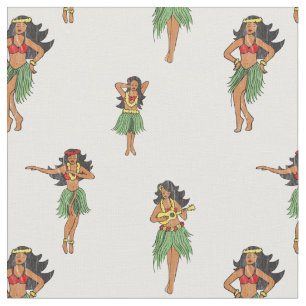 Vintag Hula tancing Girls Hawaiian Gemustert Stoff