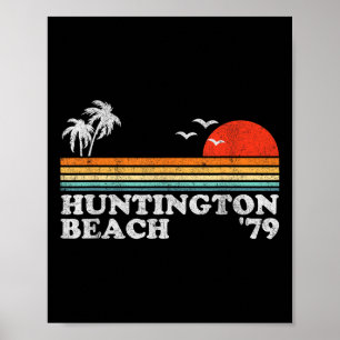 Vintag Huntington Beach California Retro Surfing Poster