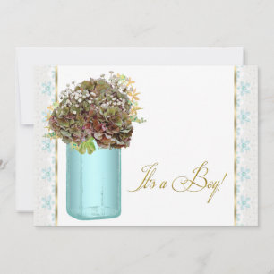 Vintag Hydrangea Mason Jar Baby Boy Dusche Einladung