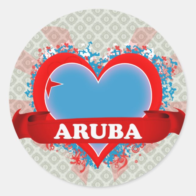 Vintag I Liebe Aruba Runder Aufkleber (Vorderseite)
