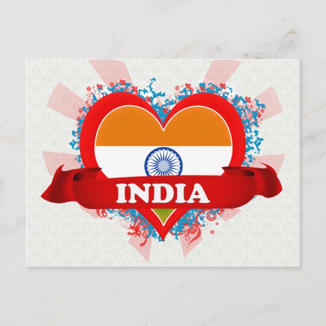 Vintag I Liebe Indien Postkarte (Vorderseite)