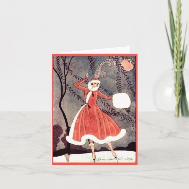 Vintag Ice Skaten Lady Weihnachtskarte Feiertagskarte (Vorderseite)