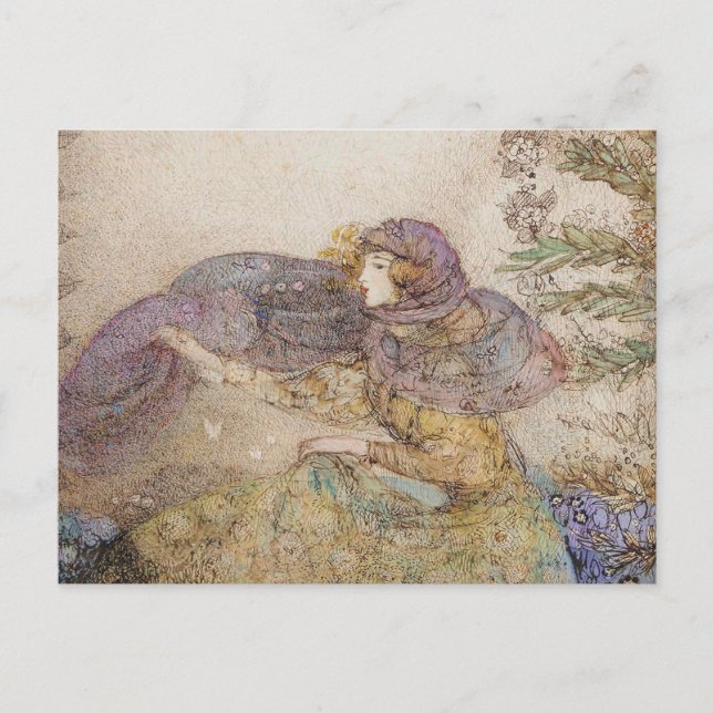 Vintag Illustration Annie French "Lilac Veil" Postkarte (Vorderseite)