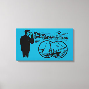 VINTAG Illustration Binoculars Sailboat Leinwand