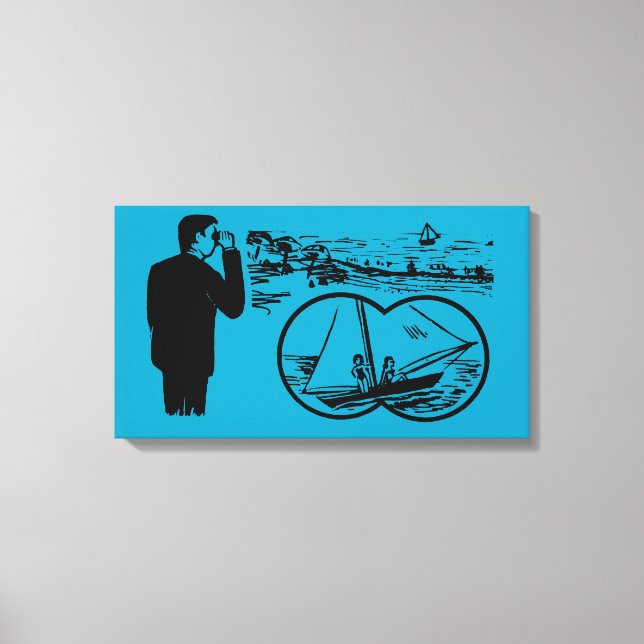 VINTAG Illustration Binoculars Sailboat Leinwand (Vorderseite)