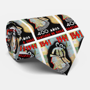 Vintag Illustration Chile Santiago Travel Krawatte